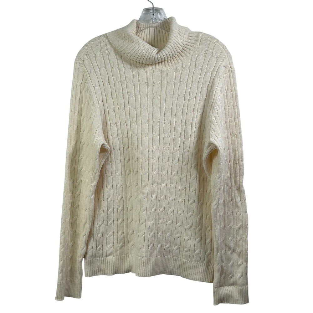 Charter Club Cream White Cable Knit Turtleneck Sweater Cotton Blend XL
